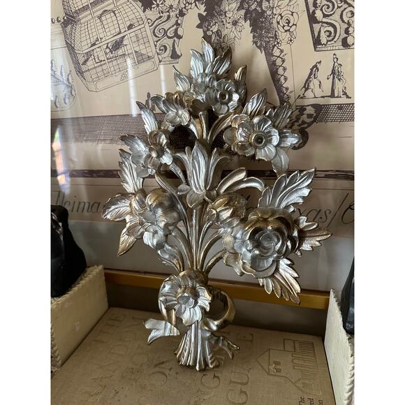 Vintage Wall Decor Golden Flowers made in Italy hanging art country bouquet 14” - Picture 9 of 14